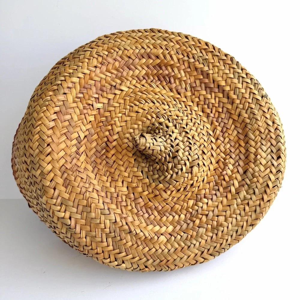 XL Woven Coil Straw Grass Basket Colorful‎ Floppy African Native VTG Handmade